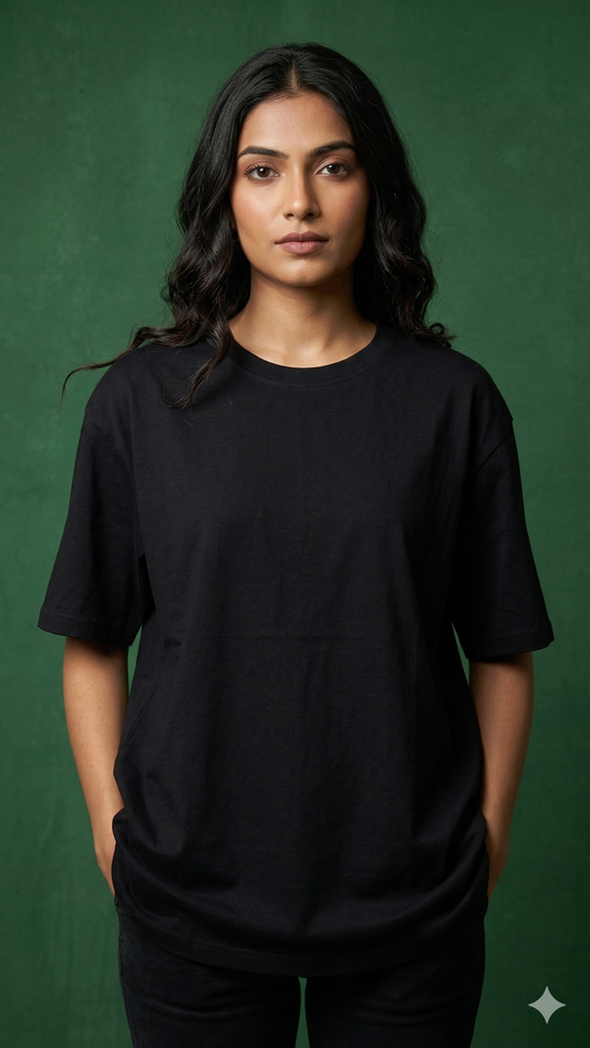 Female Black Oversized Back Side Anime Tshirt