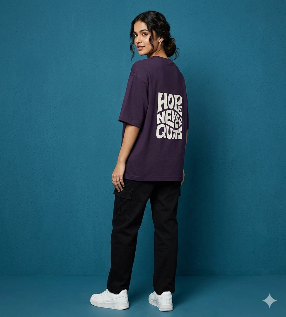 Women's Purple Back Hope Never Dies Printed Oversized Tshirt