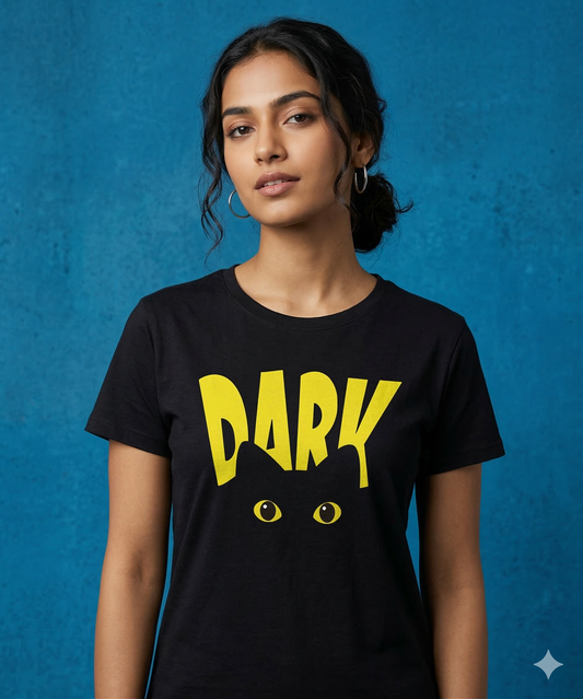 Women's Black Dark Graphic Crew Neck Top